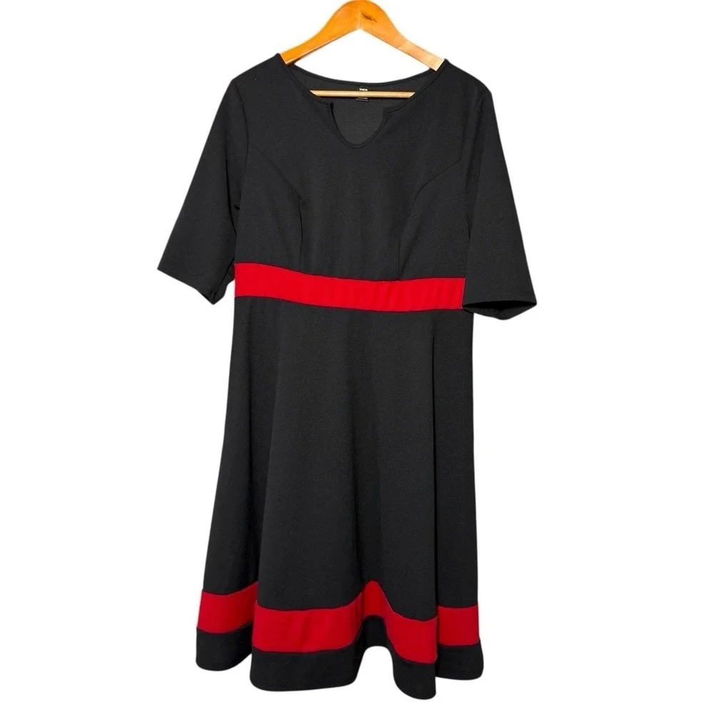 SHEIN Curve Black Red Fit & Flare Business Causal Maxi Dress Stretch Size 1XL